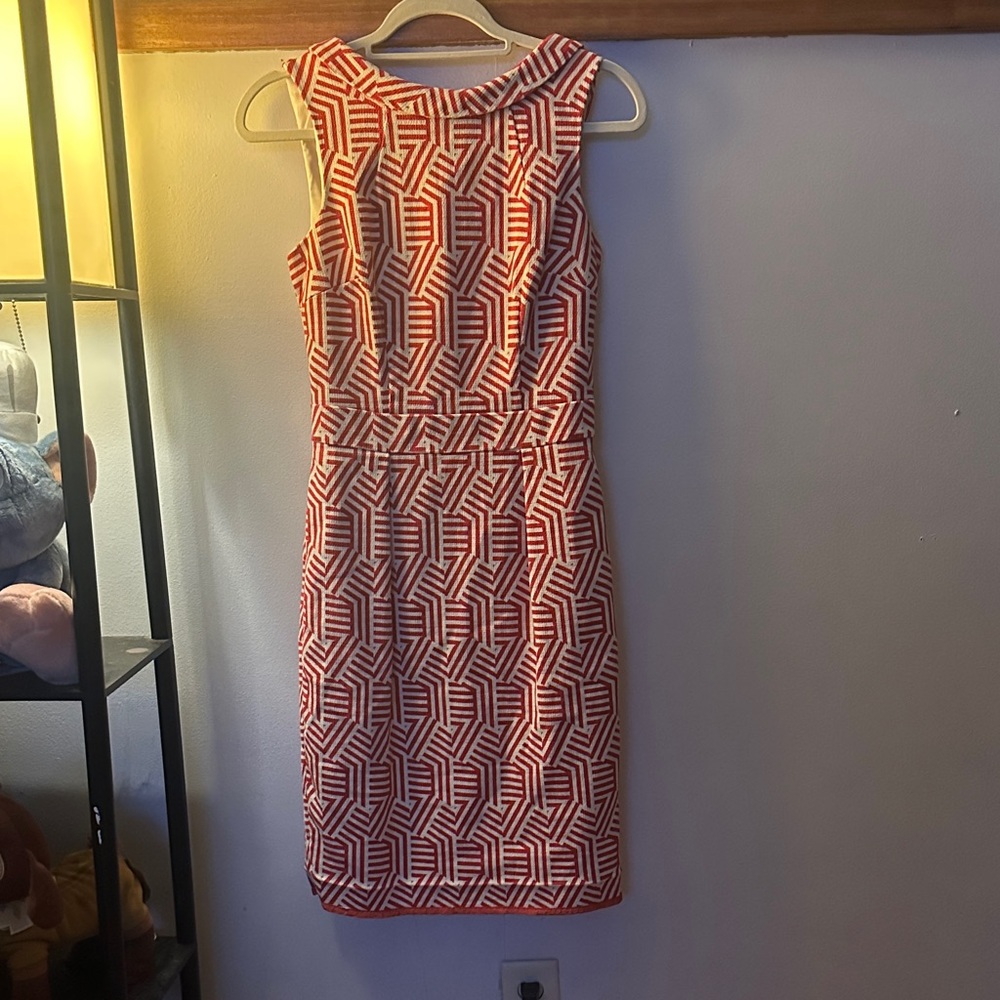 Boden Red and White Patterned Mini Dress